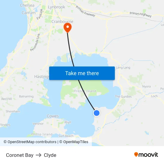 Coronet Bay to Clyde map