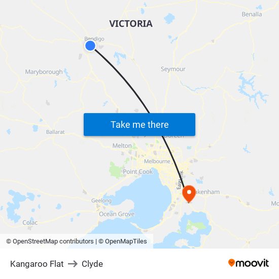 Kangaroo Flat to Clyde map