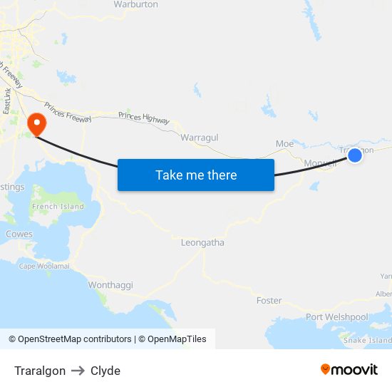 Traralgon to Clyde map