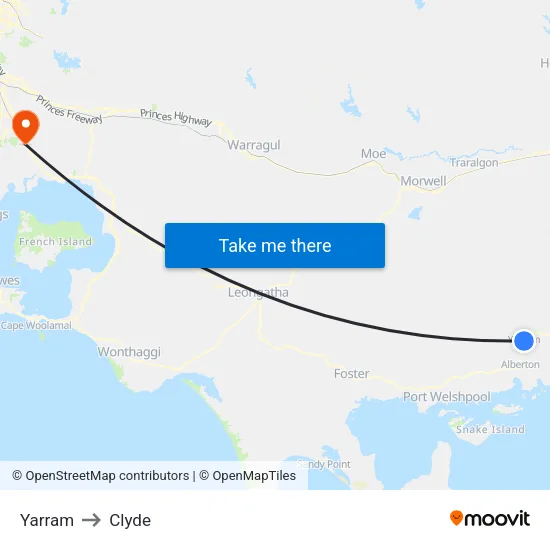 Yarram to Clyde map