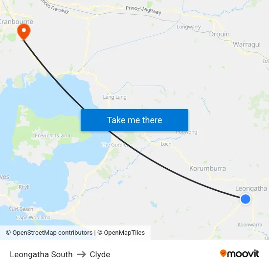 Leongatha South to Clyde map