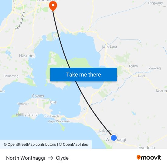 North Wonthaggi to Clyde map