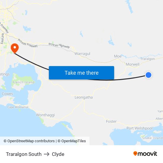 Traralgon South to Clyde map