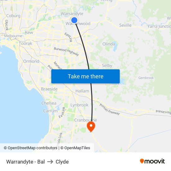 Warrandyte - Bal to Clyde map