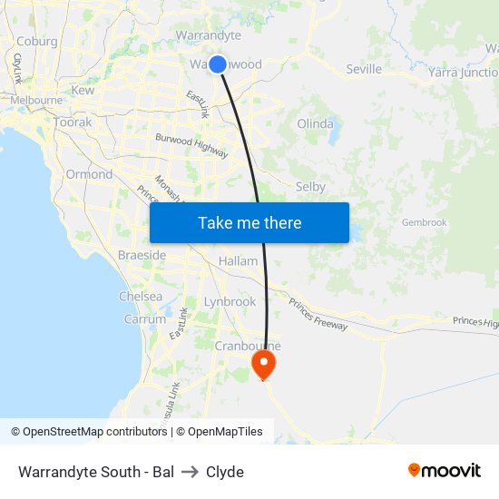 Warrandyte South - Bal to Clyde map