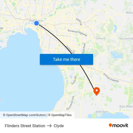 Flinders Street Station to Clyde map