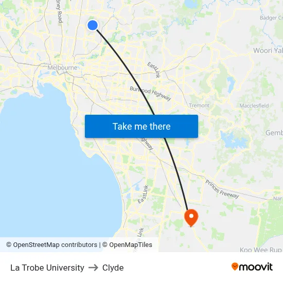 La Trobe University to Clyde map