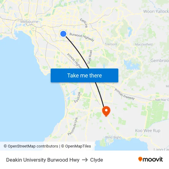 Deakin University Burwood Hwy to Clyde map