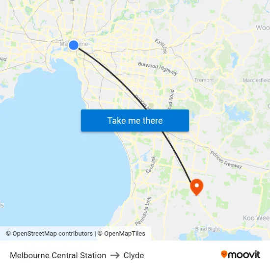Melbourne Central Station to Clyde map