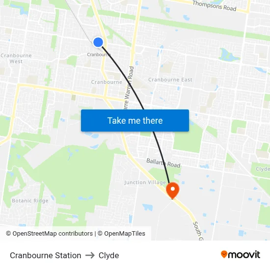 Cranbourne Station to Clyde map