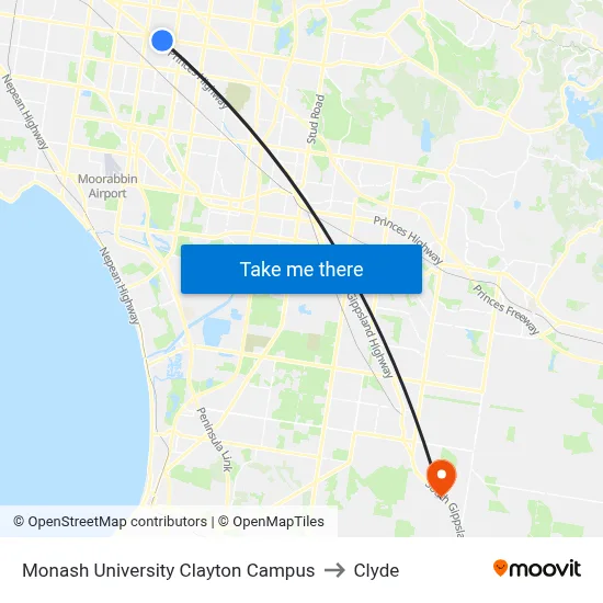 Monash University Clayton Campus to Clyde map