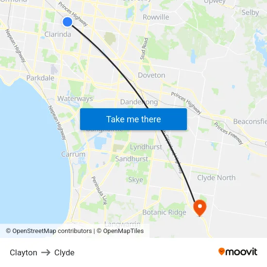 Clayton to Clyde map