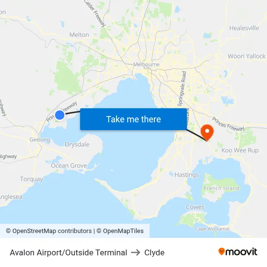 Avalon Airport/Outside Terminal to Clyde map