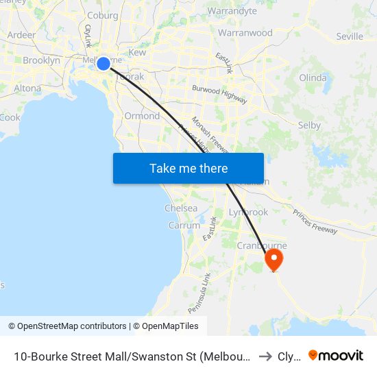 10-Bourke Street Mall/Swanston St (Melbourne City) to Clyde map