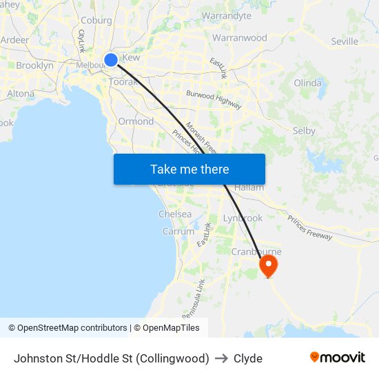 Johnston St/Hoddle St (Collingwood) to Clyde map