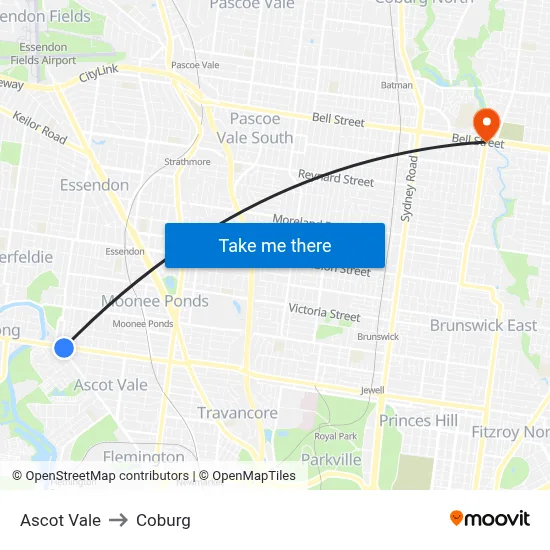 Ascot Vale to Coburg map