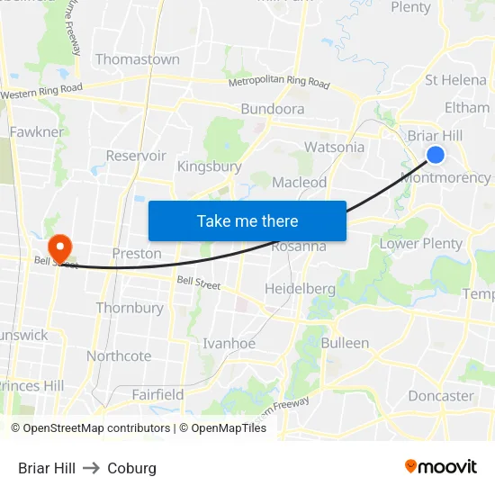 Briar Hill to Coburg map