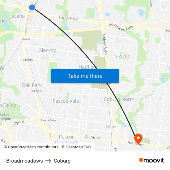 Broadmeadows to Coburg map