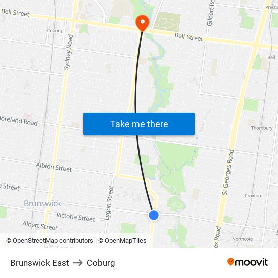 Brunswick East to Coburg map