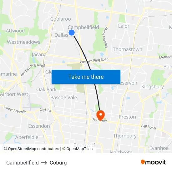 Campbellfield to Coburg map