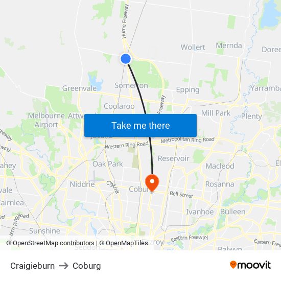 Craigieburn to Coburg map