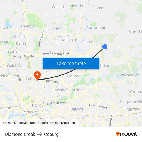 Diamond Creek to Coburg map