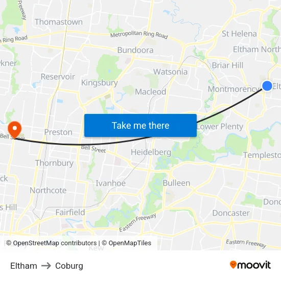 Eltham to Coburg map