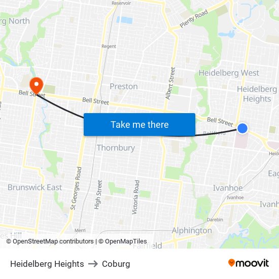 Heidelberg Heights to Coburg map