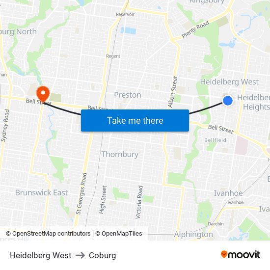 Heidelberg West to Coburg map