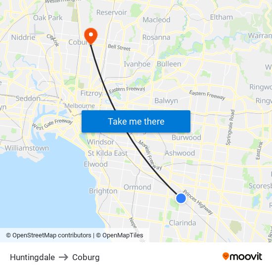 Huntingdale to Coburg map