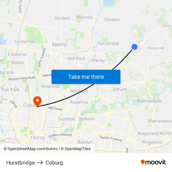 Hurstbridge to Coburg map