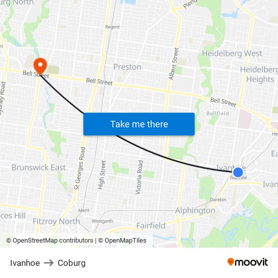 Ivanhoe to Coburg map