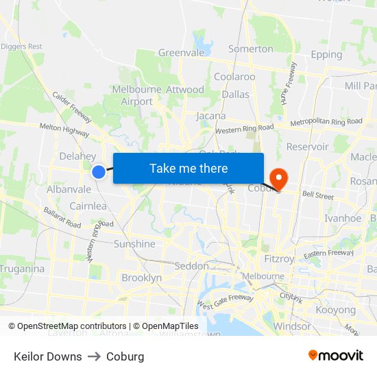 Keilor Downs to Coburg map
