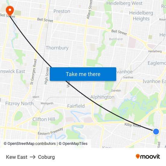 Kew East to Coburg map