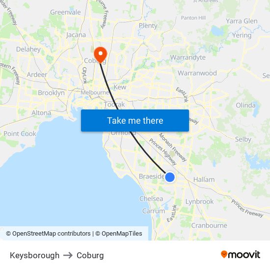 Keysborough to Coburg map