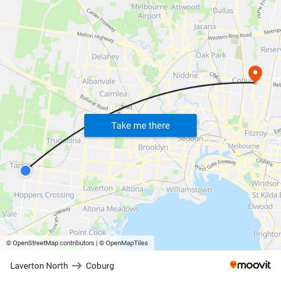 Laverton North to Coburg map