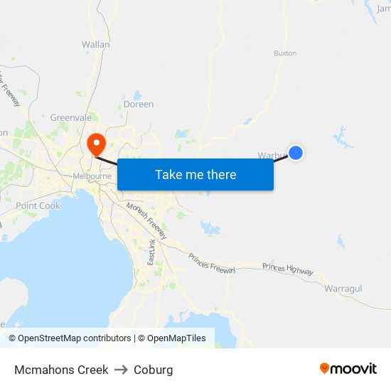 Mcmahons Creek to Coburg map