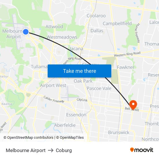 Melbourne Airport to Coburg map