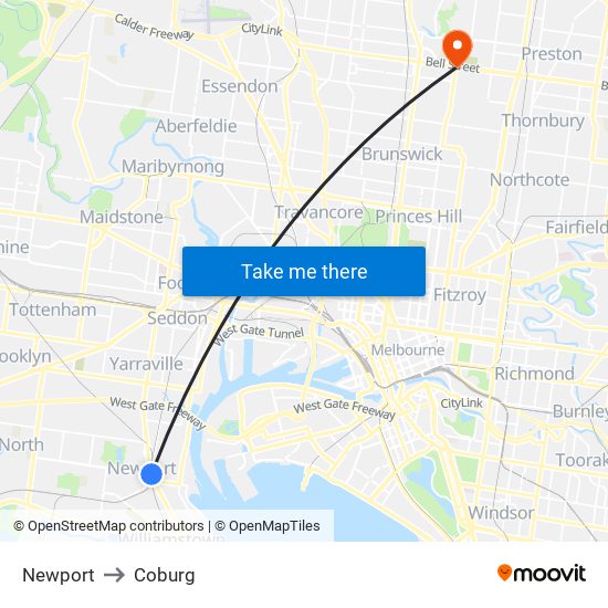 Newport to Coburg map