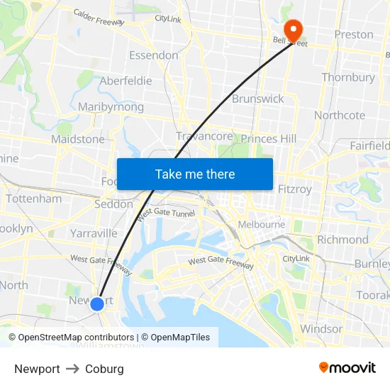 Newport to Coburg map