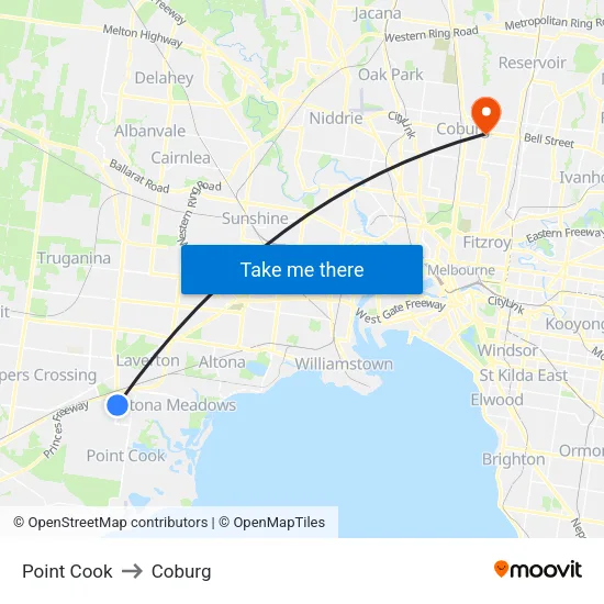 Point Cook to Coburg map