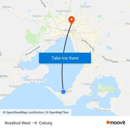 Rosebud West to Coburg map