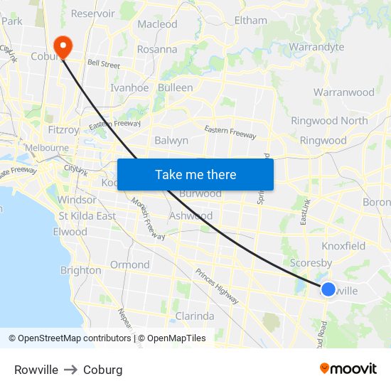 Rowville to Coburg map