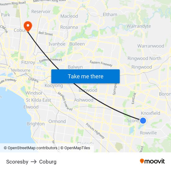 Scoresby to Coburg map