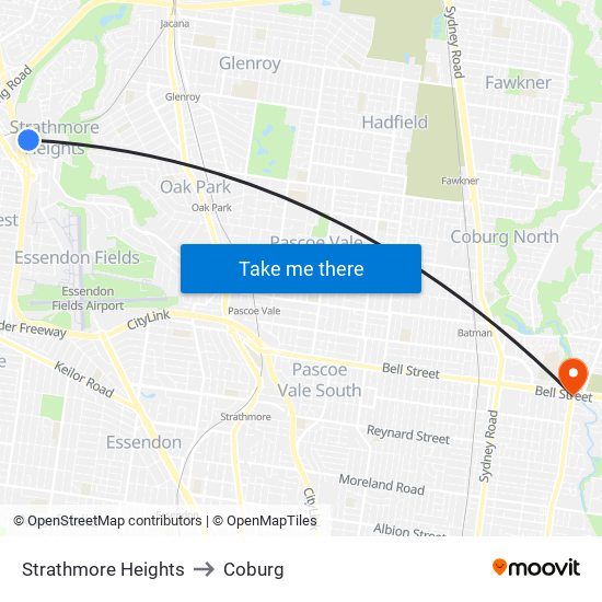 Strathmore Heights to Coburg map