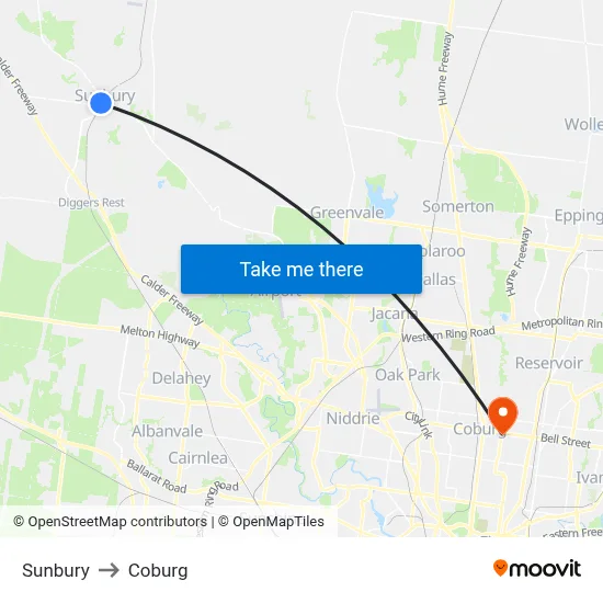 Sunbury to Coburg map