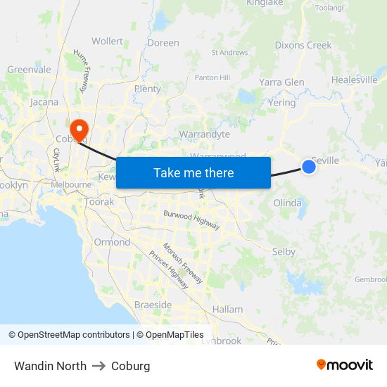 Wandin North to Coburg map