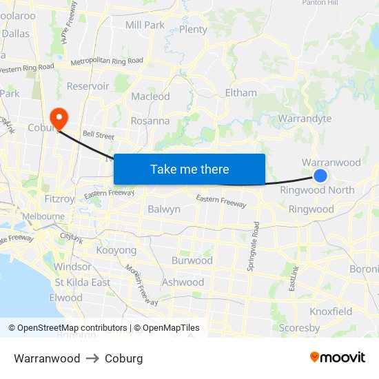 Warranwood to Coburg map