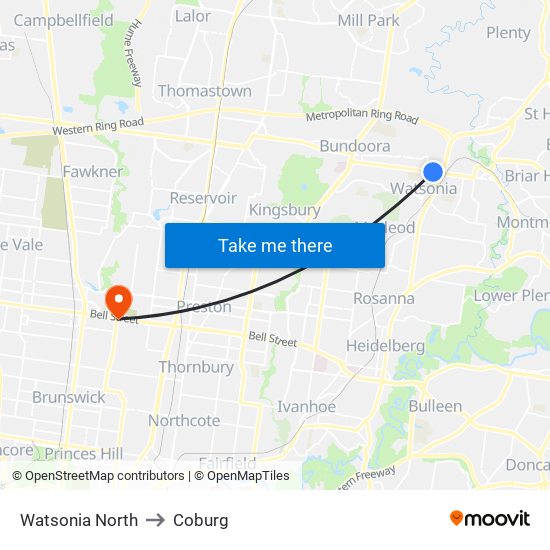 Watsonia North to Coburg map