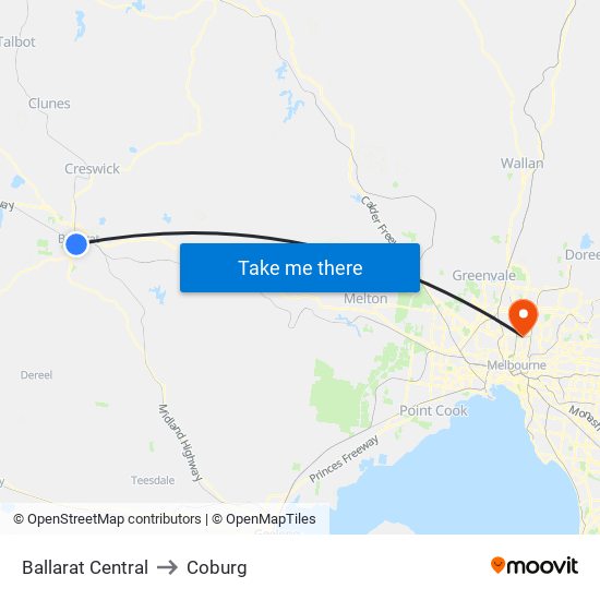 Ballarat Central to Coburg map